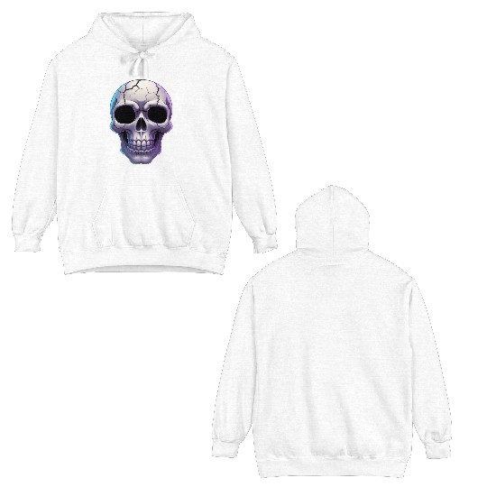 Cracked Midnight Skull Illustration Double Sided Hoodies