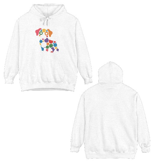 Colorful Dotty Dog Illustration Double Sided Hoodies