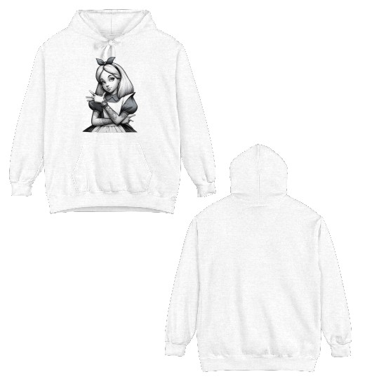 Black and White Retro Tattoo Girl Design Double Sided Hoodies