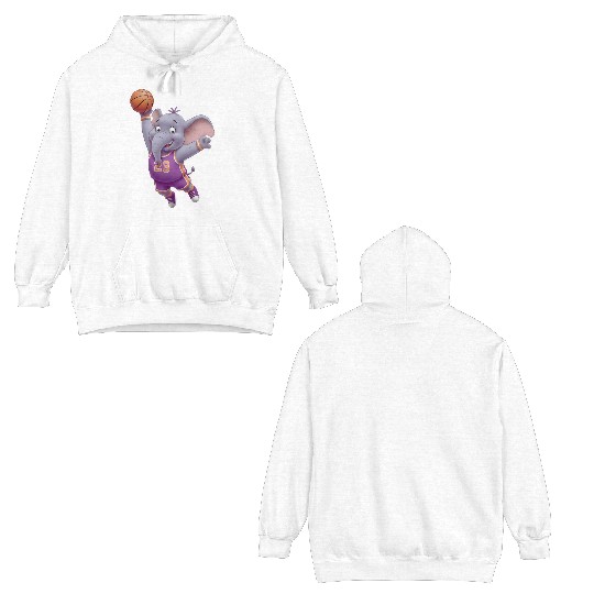 Cartoon Elephant Basketball Player – Fun Sports Ar Double Sided Hoodies