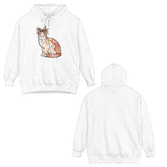 Boho Cat – Tribal Art Floral Tattoo Design Double Sided Hoodies