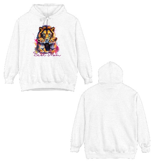 Colorful Lion Cubs and Mother Design Double Sided Hoodies