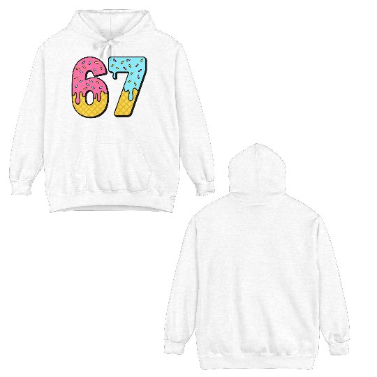 Six Seven Meme Ice Cream Drip Waffle Cone Funny 67 Double Sided Hoodies