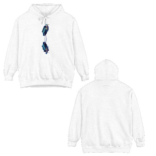 Great Blue Heron Stands Reflected Double Sided Hoodies
