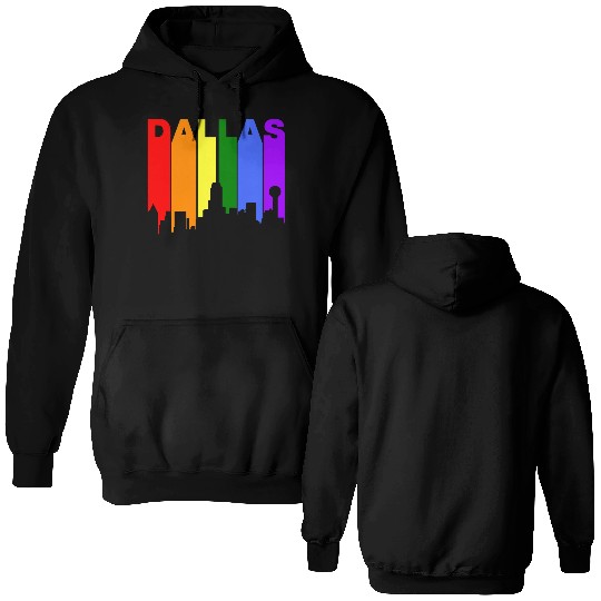 Dallas Texas Gay Pride Rainbow Skyline Double Sided Hoodies