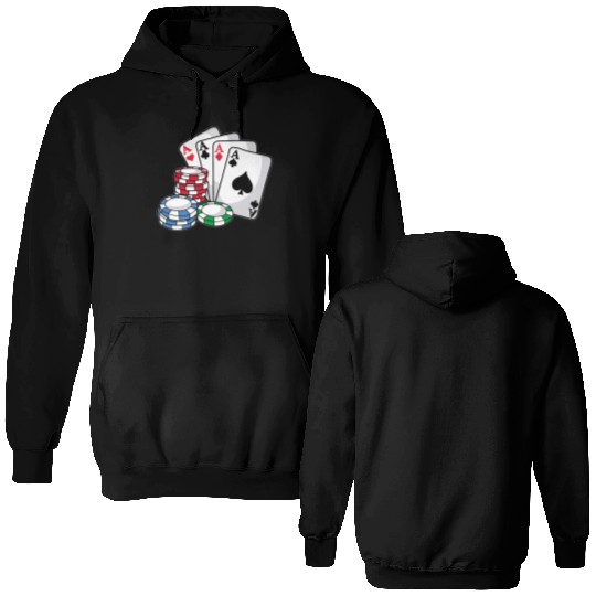 POKER CARDS AND CHIPS Texas Holdem Casino Vegas Double Sided Hoodies