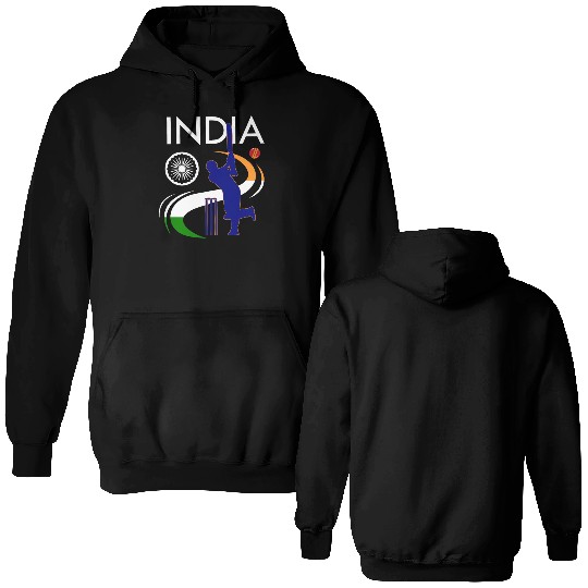India Cricket With Indian Flag Brush Stroke Double Sided Hoodies