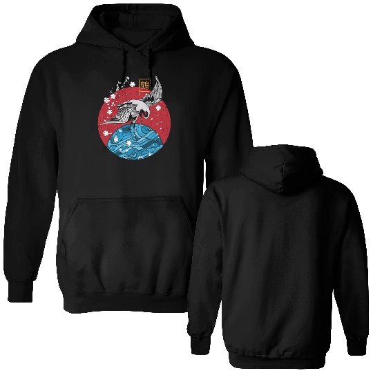 Two Asian Koi Fish on Waves Mountain Double Sided Hoodies