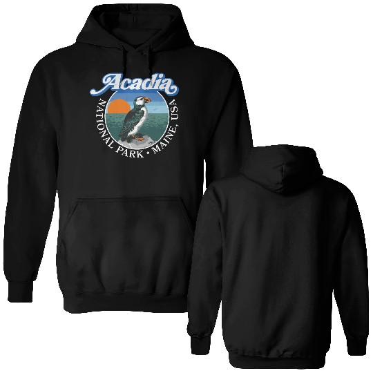 Retro Acadia National Park Vintage Maine Puffin Double Sided Hoodies
