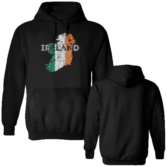 Irish Map And Flag Souvenir Distressed Ireland Double Sided Hoodies