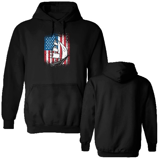 American flag sailing design sailor sailboat Double Sided Hoodies
