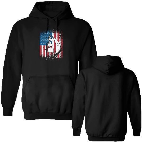 American flag sailing design sailor sailboat Double Sided Hoodies