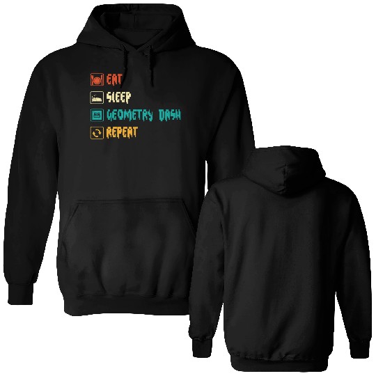 Eat sleep geometry dash repeat retro Jumper Repeat Double Sided Hoodies