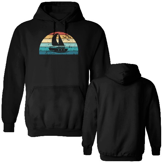 Retro Boating Sunset Vintage boat Sunrise Double Sided Hoodies