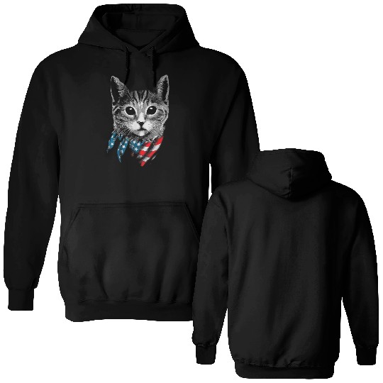 Cat 4th Of July American Flag Patriotic Cat Gift Double Sided Hoodies