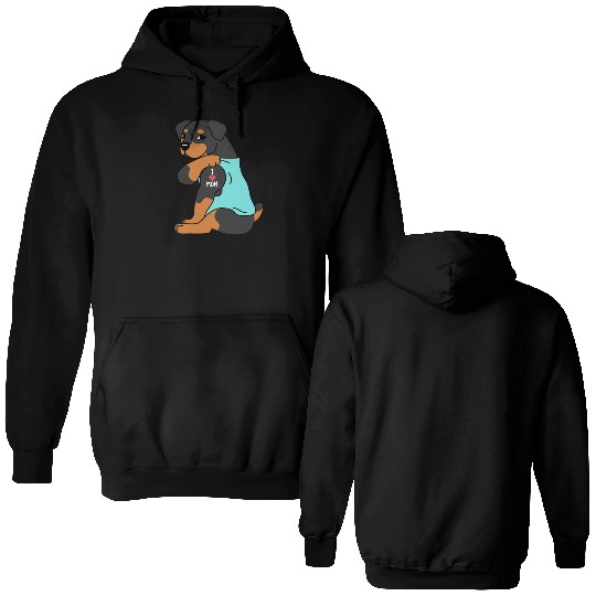 I Love Mom Tattoo Rottweiler Double Sided Hoodies