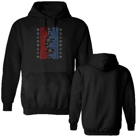 Patriotic Fifty States Red White Blue Double Sided Hoodies