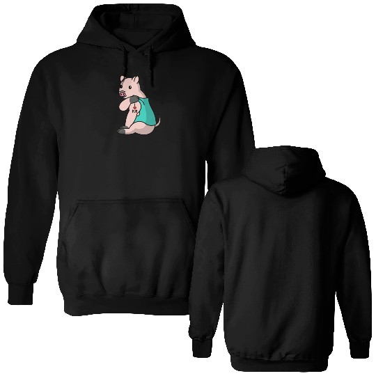 I Love Mom Tattoo Mini Pig Double Sided Hoodies