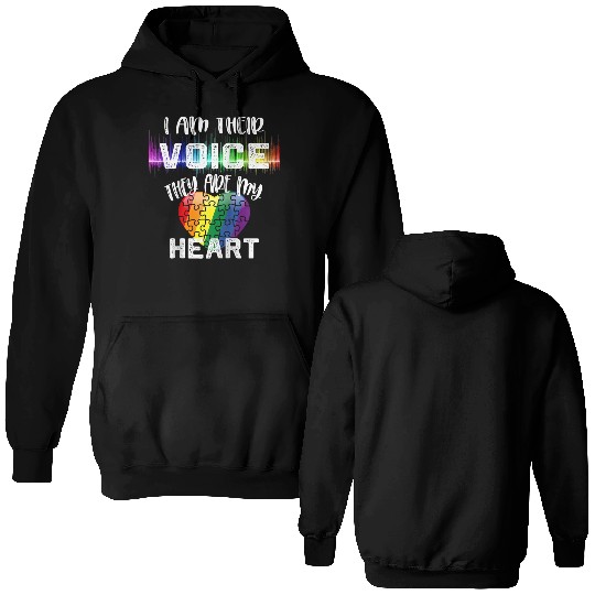 Autism Teacher I Am Their Voice They Are My Heart Double Sided Hoodies