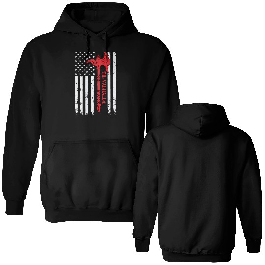 American Viking Axe Flag Til Valhalla Veteran Usa Double Sided Hoodies