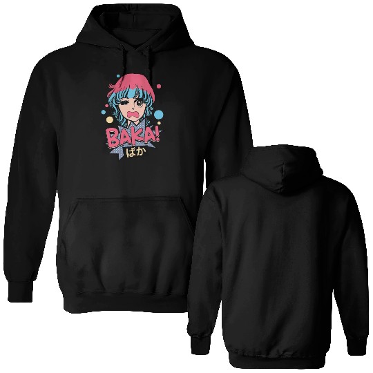 Baka! Japanese Aesthetic Otaku Girl Vintage Double Sided Hoodies