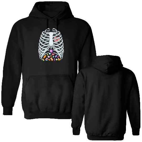 Funny Candy Skeleton Rib Cage Halloween Costume Double Sided Hoodies