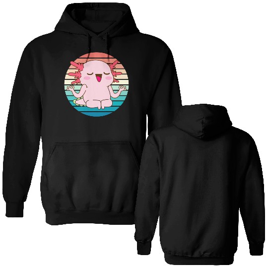 Adorable Meditating Axolotl Retro Sunset Double Sided Hoodies
