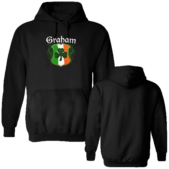 Graham Irish Surname Ireland Flag Shield Shamrock Double Sided Hoodies