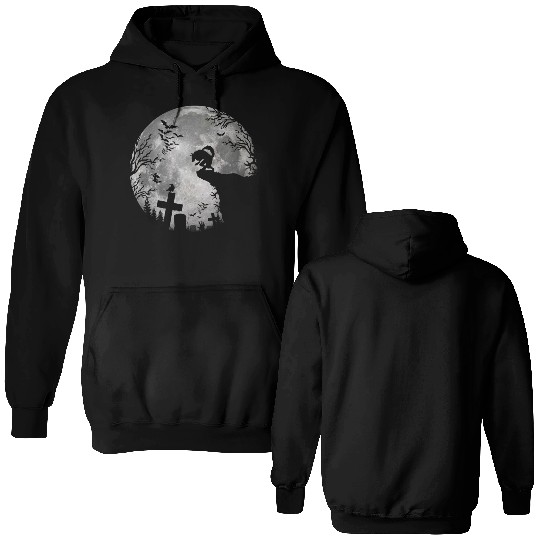 Halloween Werewolf Full Moon Bats and Black trick Double Sided Hoodies