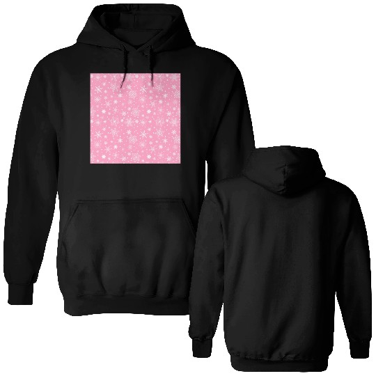 Snowflakes Pattern Pink White Double Sided Hoodies