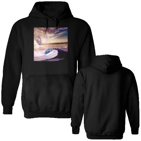 dark blue ocean waves storm fantasy Double Sided Hoodies
