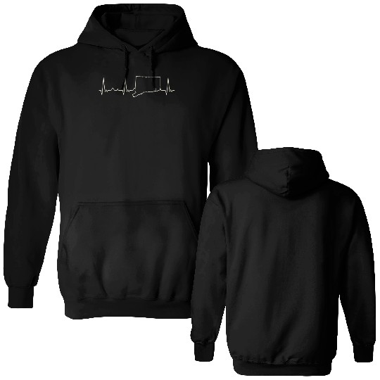 Connecticut State USA. Heart. Love. EKG. Pulse. Double Sided Hoodies