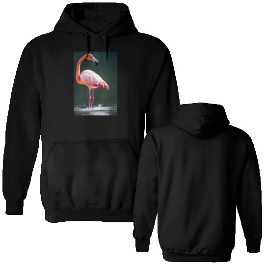 Flamingo in a lake with water splashes Double Sided Hoodies