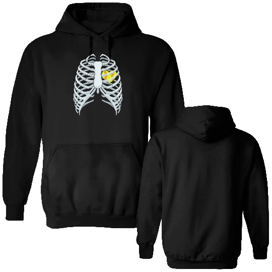 Funny Softbal Heart Skeleton Rib Cage Halloween Double Sided Hoodies