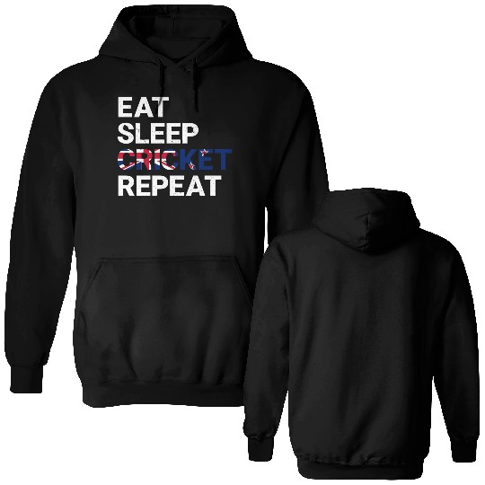 Eat Sleep Cricket Repeat NZ Flag Sports Gift Double Sided Hoodies