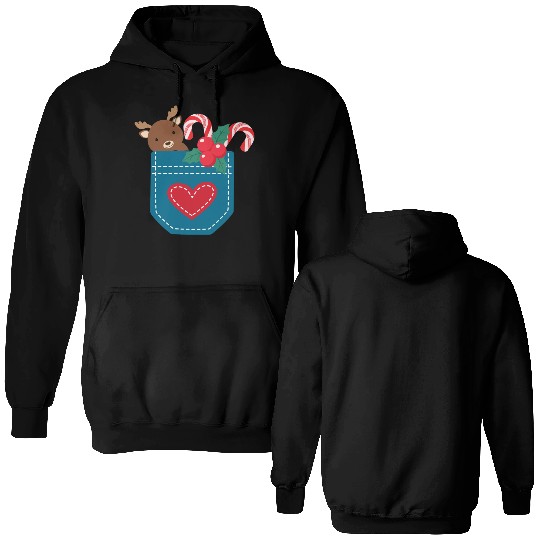 Christmas moose peppermint pocket Double Sided Hoodies