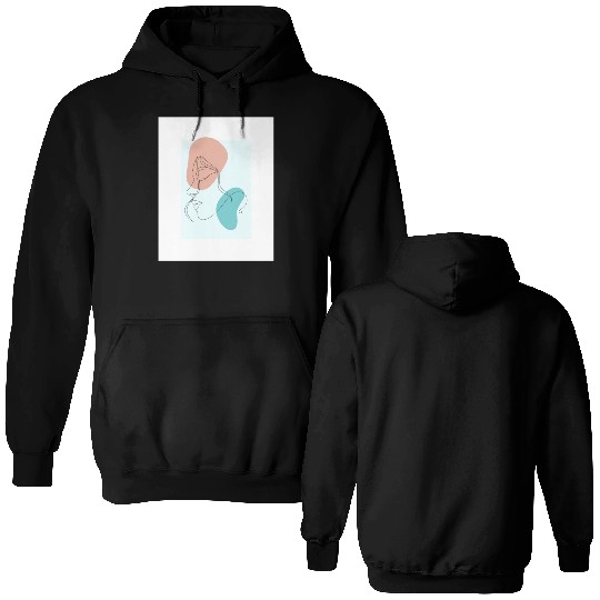 beige minimalist woman line art Double Sided Hoodies