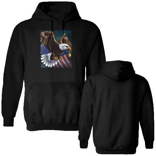 Patriotic Christmas Sea Eagle With US Flag And Double Sided Hoodies