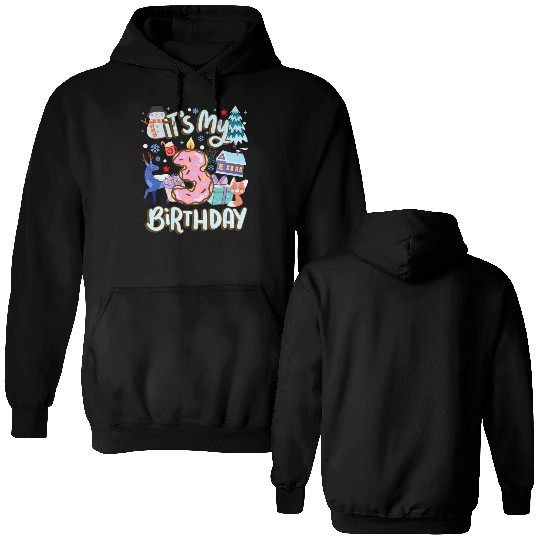It's My 3 Birthday Snowman Holiday Donut Winter Double Sided Hoodies