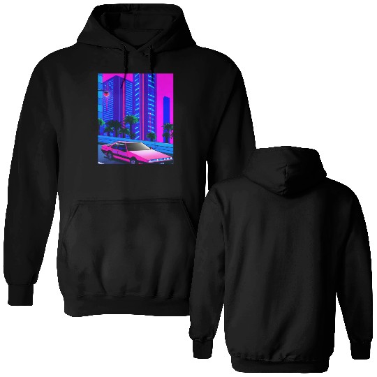 Vaporwave Car Synthwave City Double Sided Hoodies