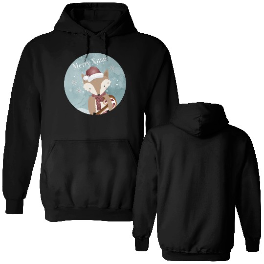 cute fox for Christmas with Santa hat Double Sided Hoodies