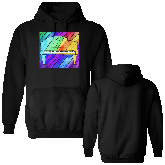 piano in front of a colorful rainbow Double Sided Hoodies