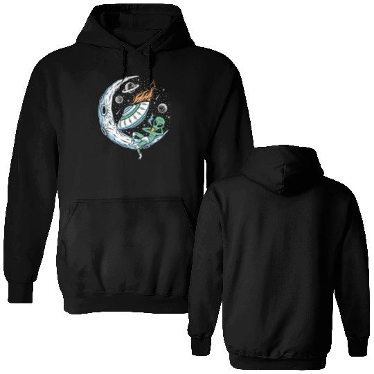 Alien lounging on moon coffee Double Sided Hoodies