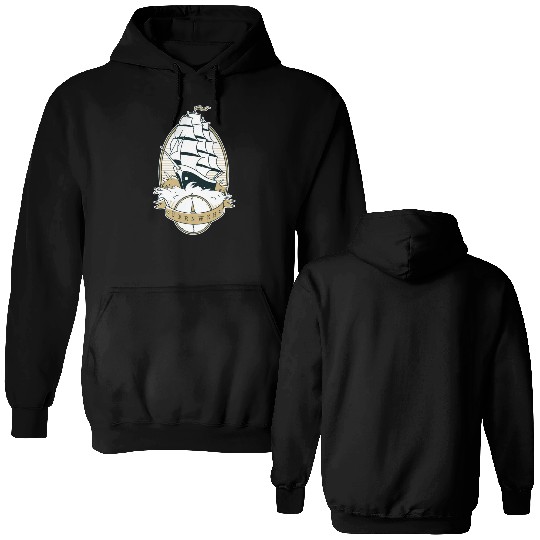 Old school ship waves sea sailing Old school ship Double Sided Hoodies