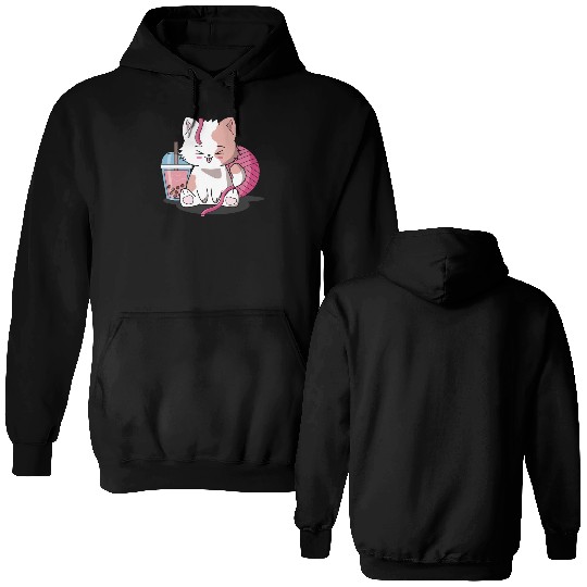 Chibi Boba Tea Cat Double Sided Hoodies