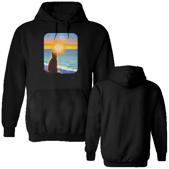 Cat watching sunset Classic Double Sided Hoodies