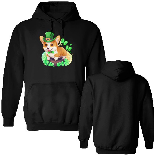 St Patrick's Day Irish Cute Corgi Saint Patrick Double Sided Hoodies