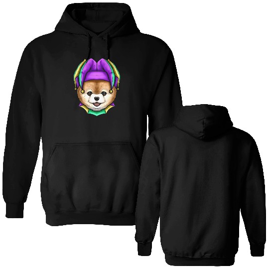 Cute Bear with Jester Hat for Mardi Gras Double Sided Hoodies