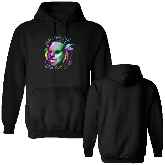 Yellow, Purple And Green Mask For Mardi Gras Double Sided Hoodies