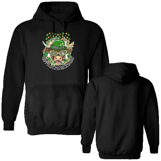 Happy St. Patrick's Day, Funny Cow, Hat and Gold Double Sided Hoodies